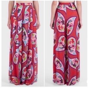 Delpozo Runway Printed Silk Wide Leg Sheer Trousers